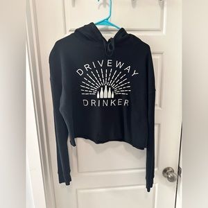 Black cropped hoodie “Driveway Drinker” size large
